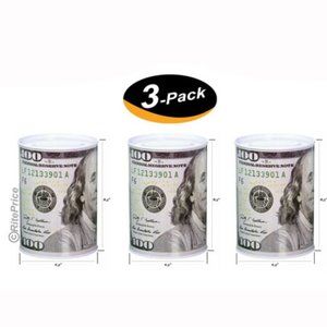 Ben Franklin $100 Bill Coin Saver Tin Money Saving Piggy Bank Large 8.5" (3Pack)